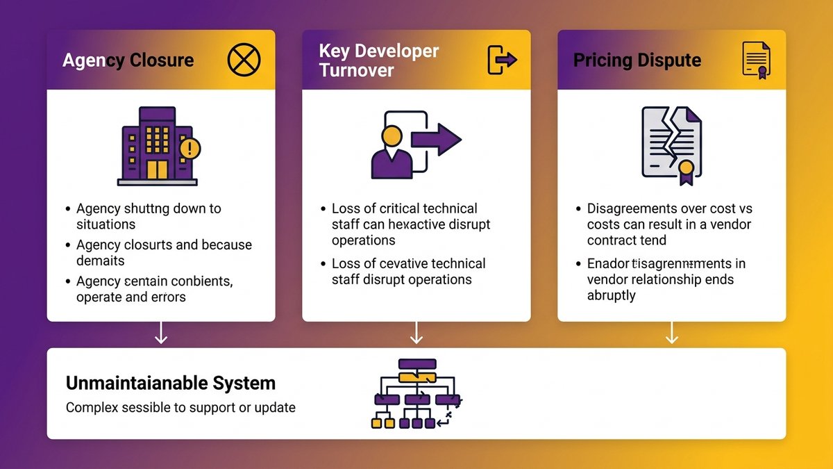 vendor handoff checklist software development – three disappearance scenarios: agency shutdown, key developer departure, pricing dispute